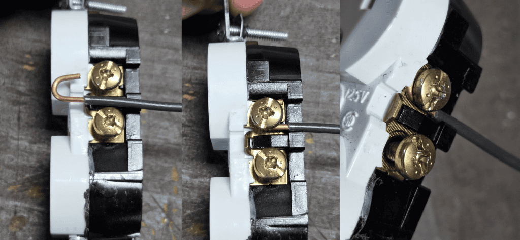 Connecting wire to a duplex outlet receptacle - wrapping the wire around the screw